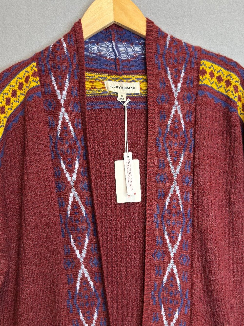 NWT Lucky Brand Southwestern Aztec Open Cardigan Sweater Women's M Boho Print - Picture 2 of 15